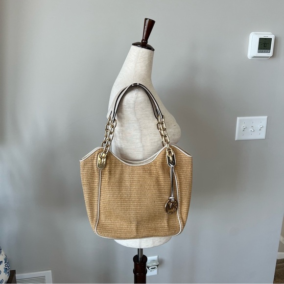 Michael Kors Straw Raffia Shoulder Bag with Gold Handles - Picture 8 of 16